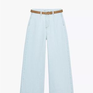 Zara Light Blue Flare Jeans with Tan Belt